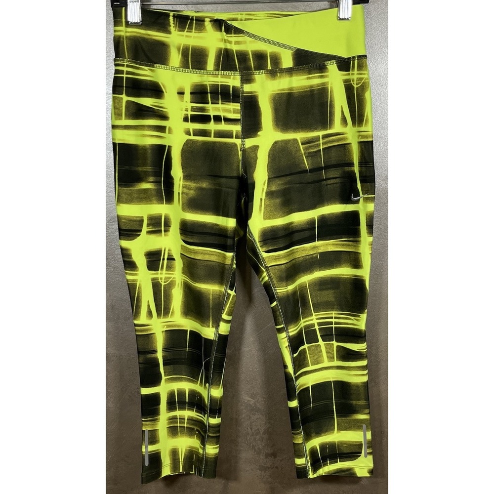 Nike Dri-FIT Leggings Women's Size Medium Neon Yellow And Black Athletic Stretch